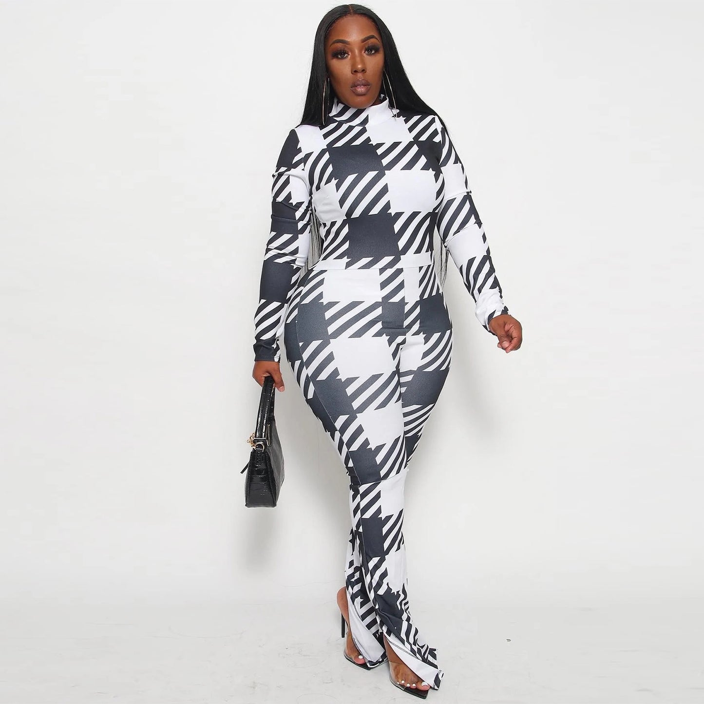 LADIES PLUS SIZE JUMPSUIT WHITE / WINE RED (SIZE XL - 5XL)