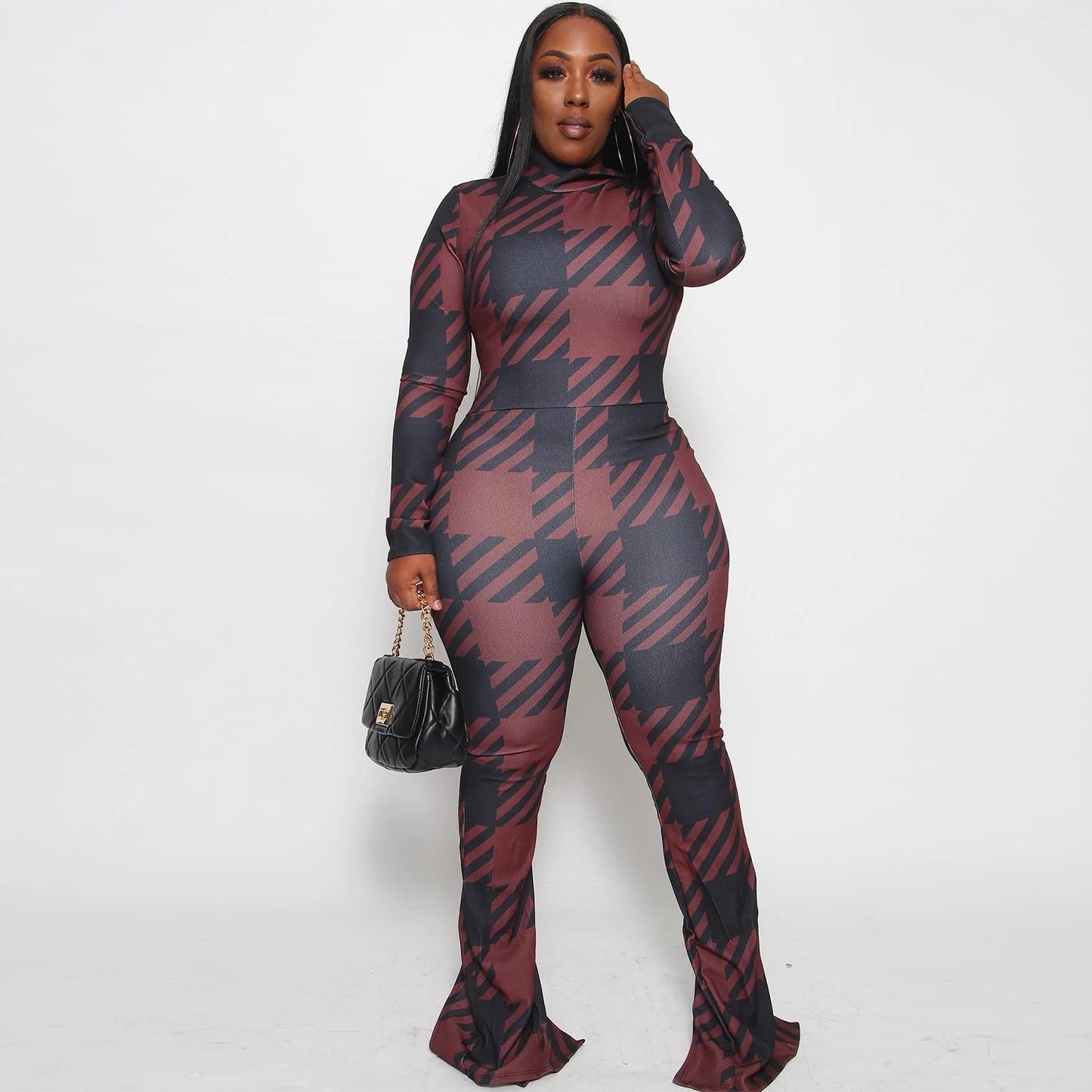 LADIES PLUS SIZE JUMPSUIT WHITE / WINE RED (SIZE XL - 5XL)