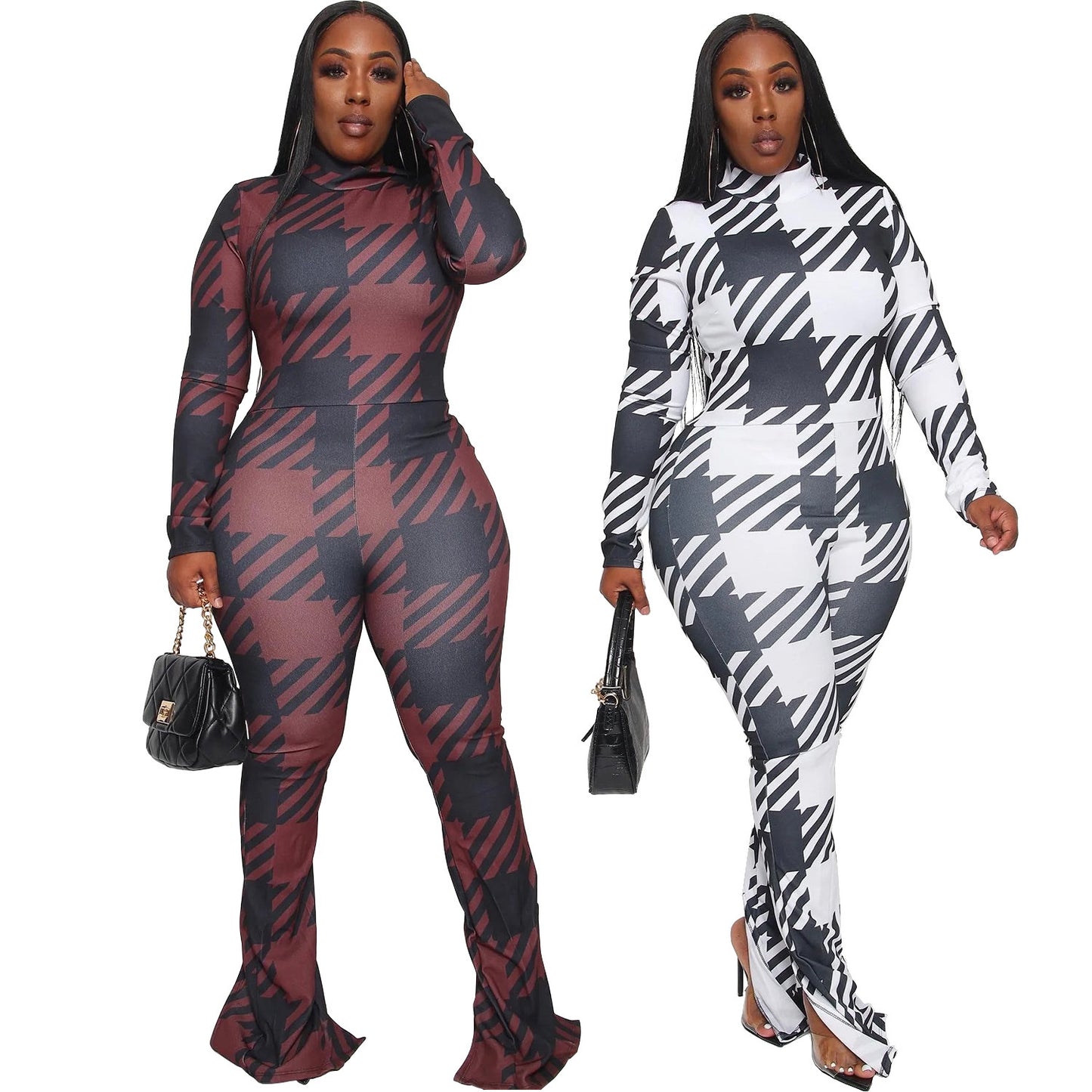 LADIES PLUS SIZE JUMPSUIT WHITE / WINE RED (SIZE XL - 5XL)