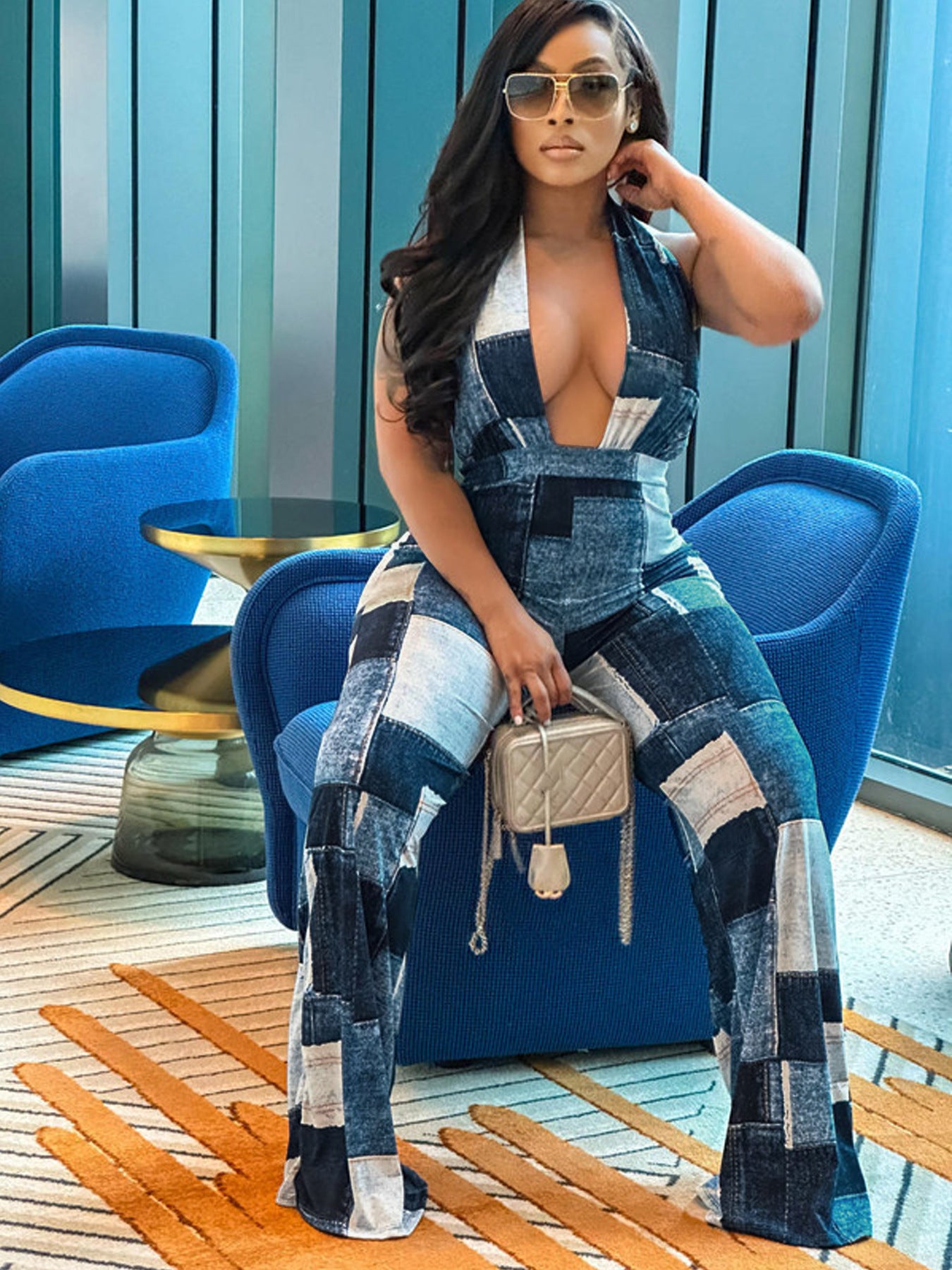 LADIES PLUS SIZE JUMPSUIT BLUE (SIZE XL - 5XL)