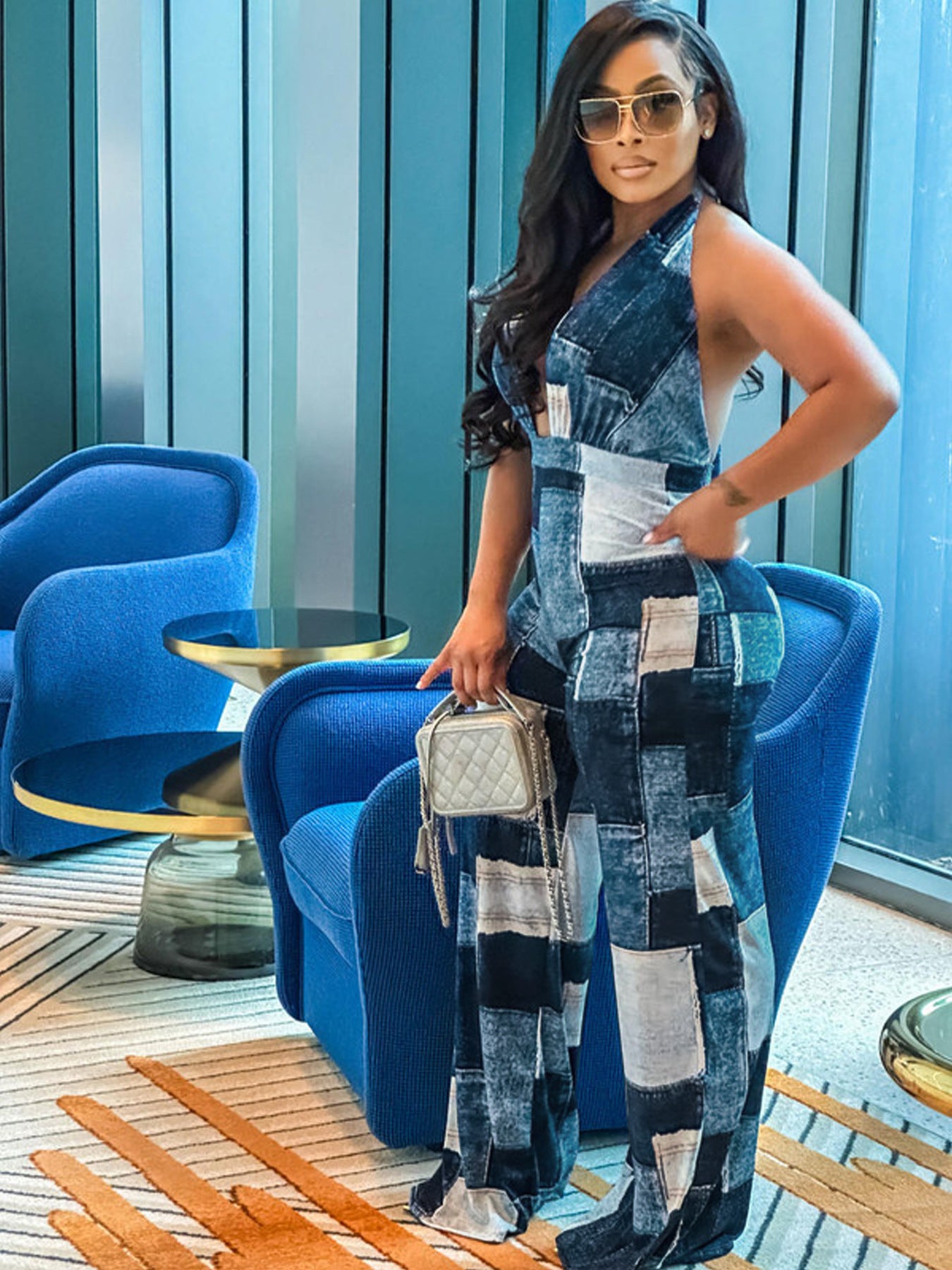 LADIES PLUS SIZE JUMPSUIT BLUE (SIZE XL - 5XL)