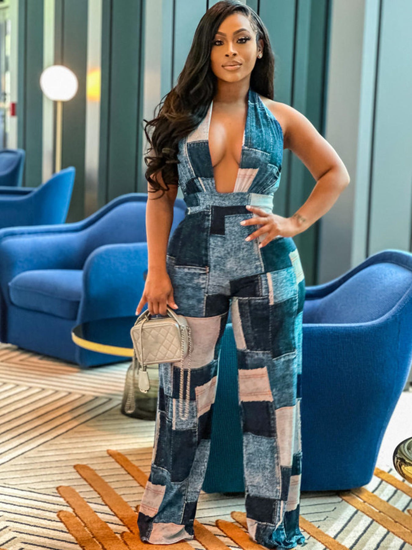 LADIES PLUS SIZE JUMPSUIT BLUE (SIZE XL - 5XL)