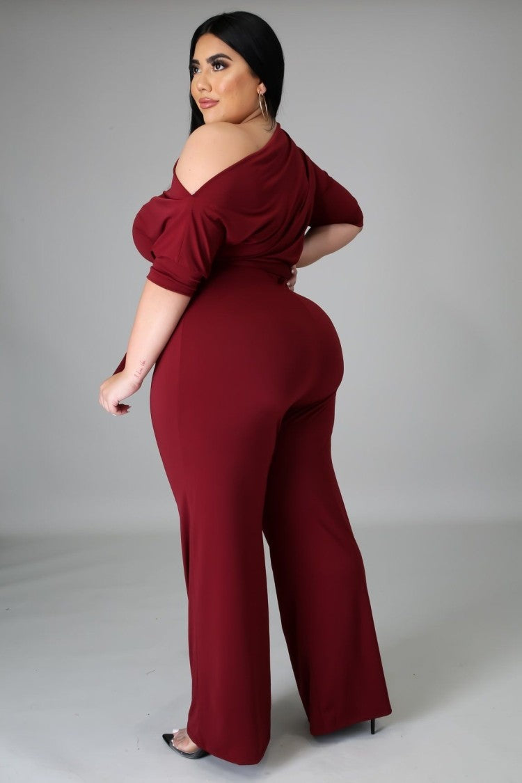 LADIES PLUS SIZE JUMPSUIT WINE RED / PINK / PURPLE / BLACK (SIZE XL - 5XL)