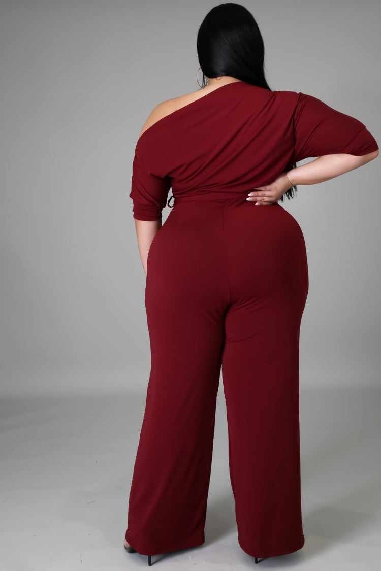 LADIES PLUS SIZE JUMPSUIT WINE RED / PINK / PURPLE / BLACK (SIZE XL - 5XL)