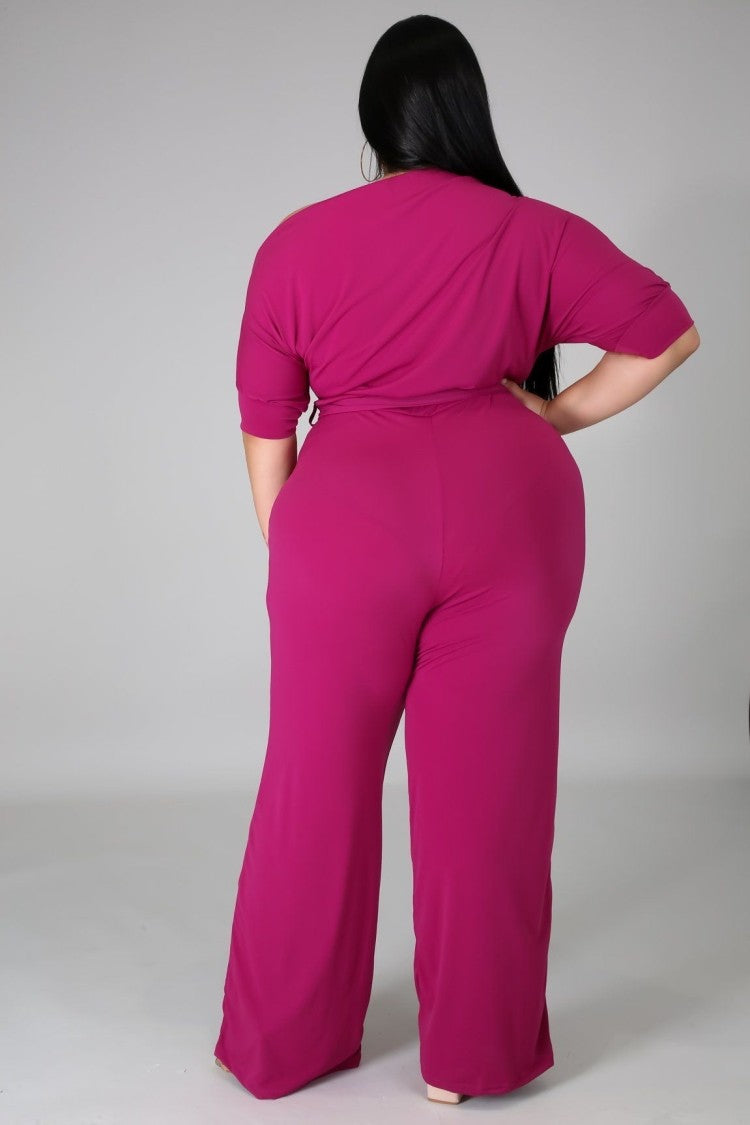 LADIES PLUS SIZE JUMPSUIT WINE RED / PINK / PURPLE / BLACK (SIZE XL - 5XL)