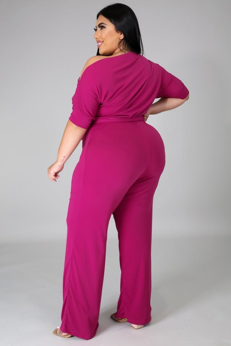 LADIES PLUS SIZE JUMPSUIT WINE RED / PINK / PURPLE / BLACK (SIZE XL - 5XL)