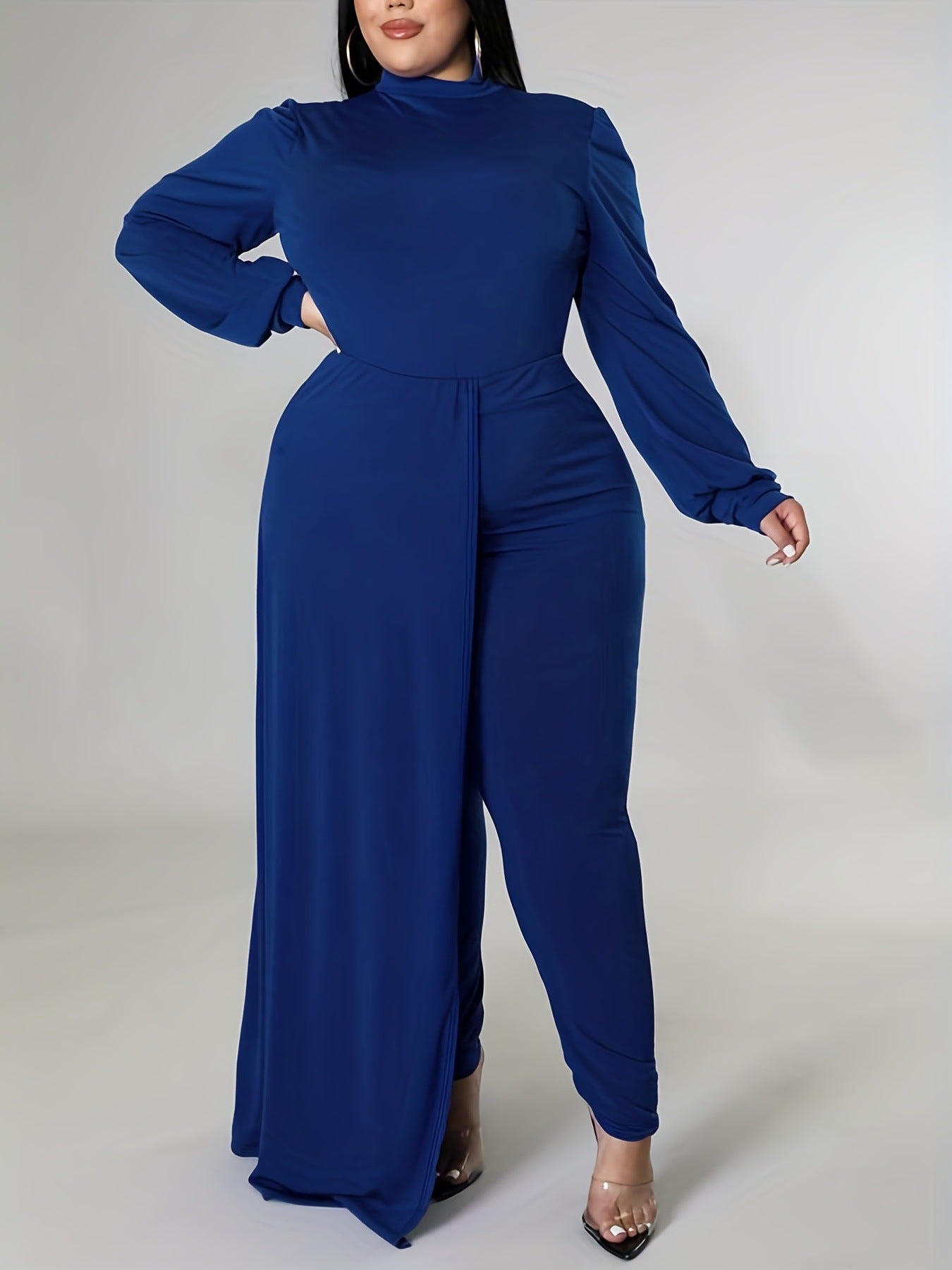 LADIES PLUS SIZE LONG SLEEVE JUMPSUIT BLUE (SIZE XL- 5XL)