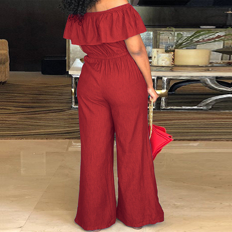 LADIES PLUS SIZE OFF THE SHOULDER JUMPSUIT 5 COLOURS (SIZE XL - 5XL)
