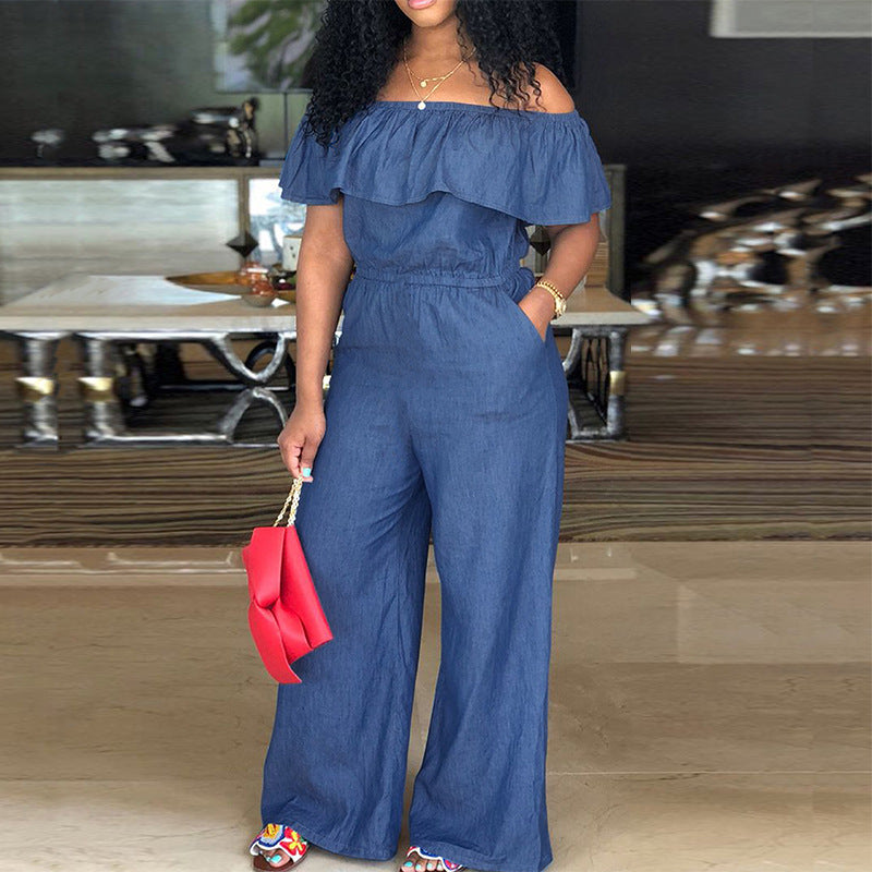 LADIES PLUS SIZE OFF THE SHOULDER JUMPSUIT 5 COLOURS (SIZE XL - 5XL)