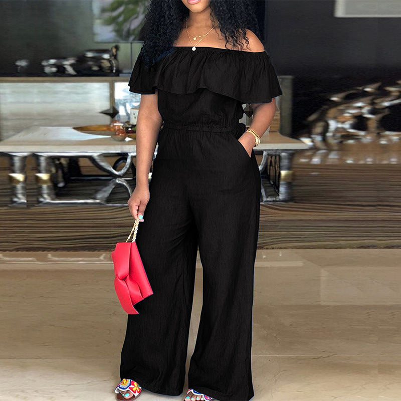 LADIES PLUS SIZE OFF THE SHOULDER JUMPSUIT 5 COLOURS (SIZE XL - 5XL)