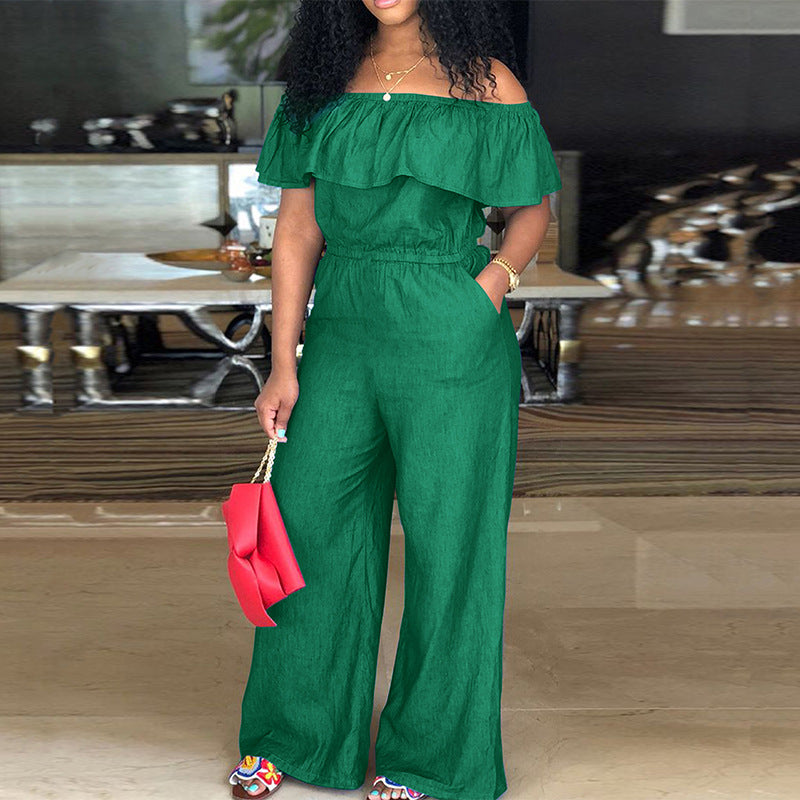 LADIES PLUS SIZE OFF THE SHOULDER JUMPSUIT 5 COLOURS (SIZE XL - 5XL)