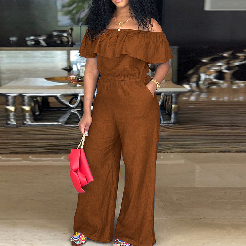 LADIES PLUS SIZE OFF THE SHOULDER JUMPSUIT 5 COLOURS (SIZE XL - 5XL)