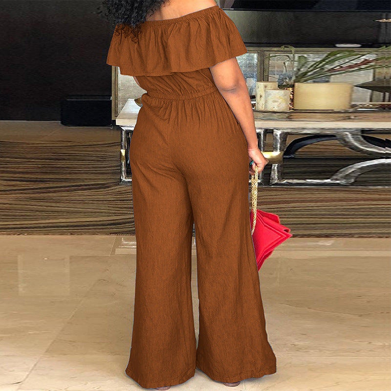 LADIES PLUS SIZE OFF THE SHOULDER JUMPSUIT 5 COLOURS (SIZE XL - 5XL)