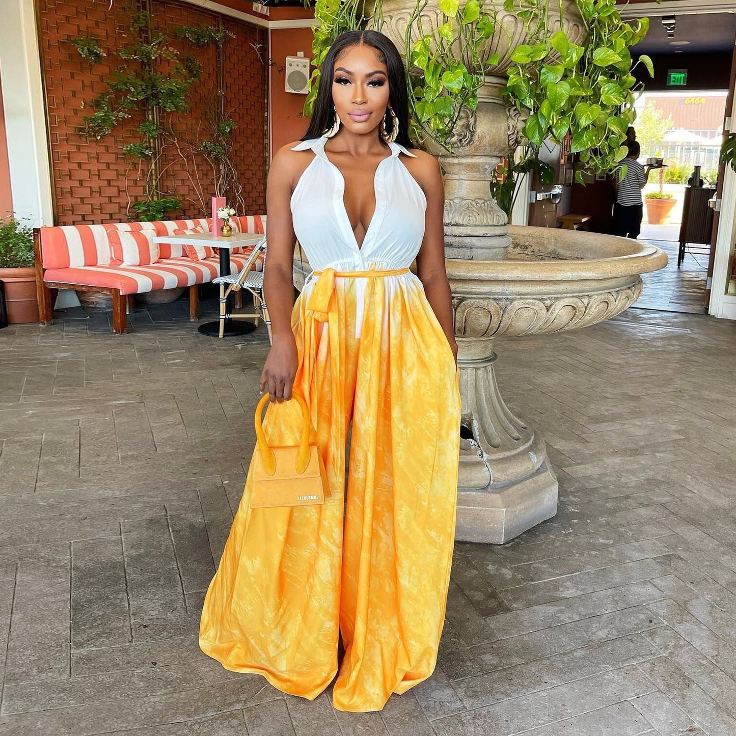 LADIES PLUS SIZE JUMPSUIT YELLOW / BLUE (SIZE L - 3XL)