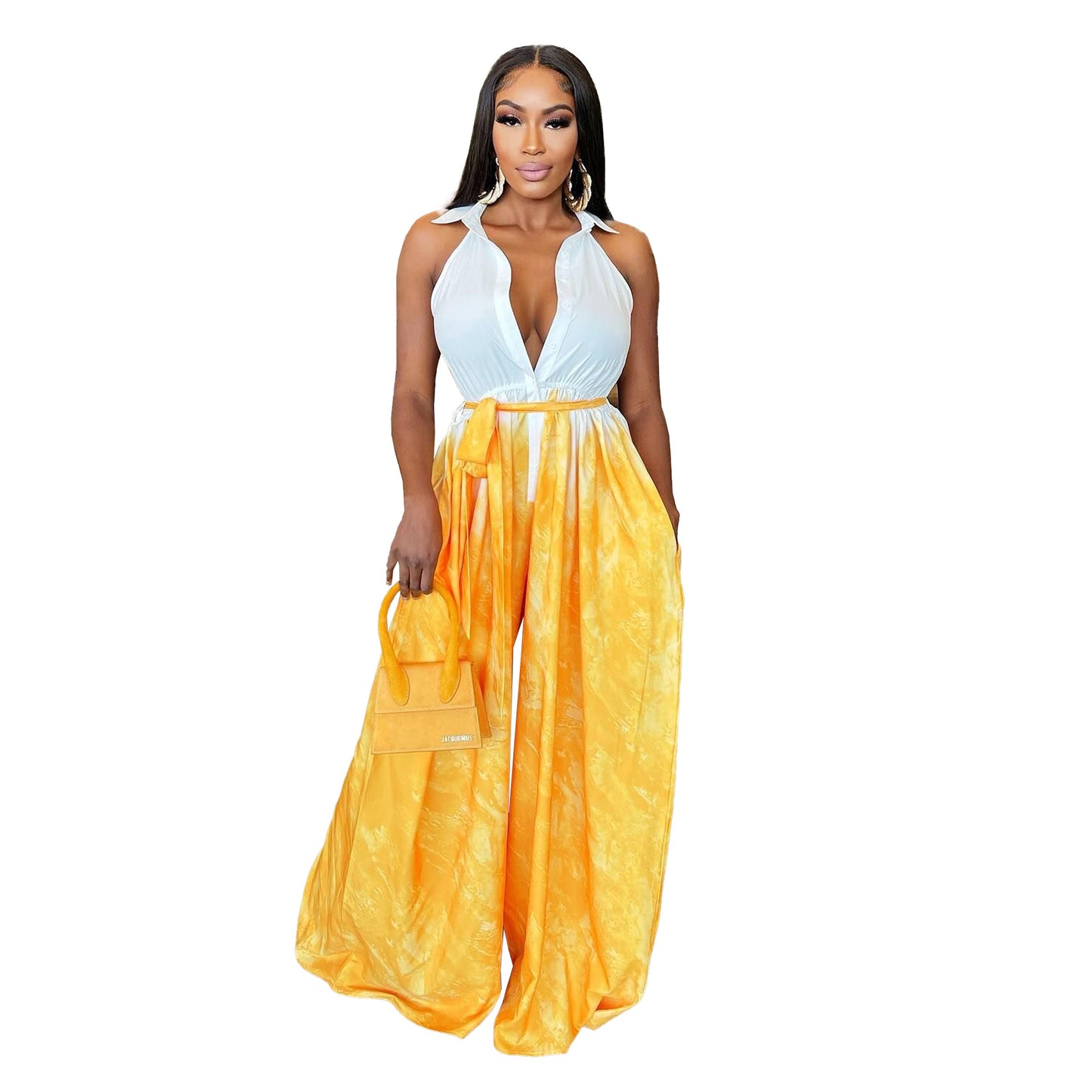 LADIES PLUS SIZE JUMPSUIT YELLOW / BLUE (SIZE L - 3XL)