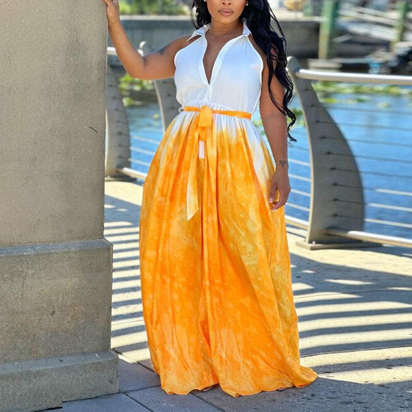 LADIES PLUS SIZE JUMPSUIT YELLOW / BLUE (SIZE L - 3XL)