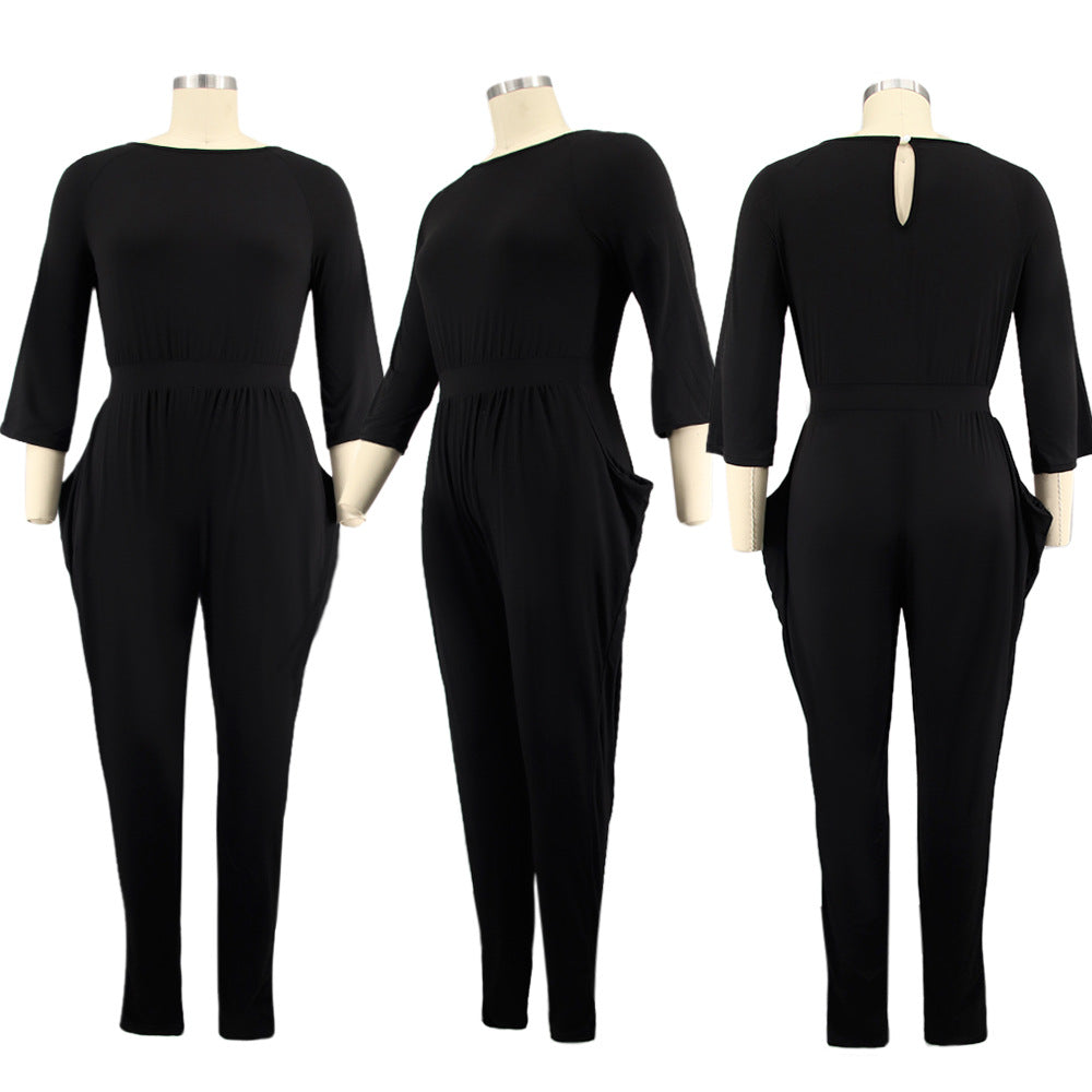 LADIES PLUS SIZE JUMPSUIT BLACK / RED / PINK-PURPLE (SIZE L - 5XL)