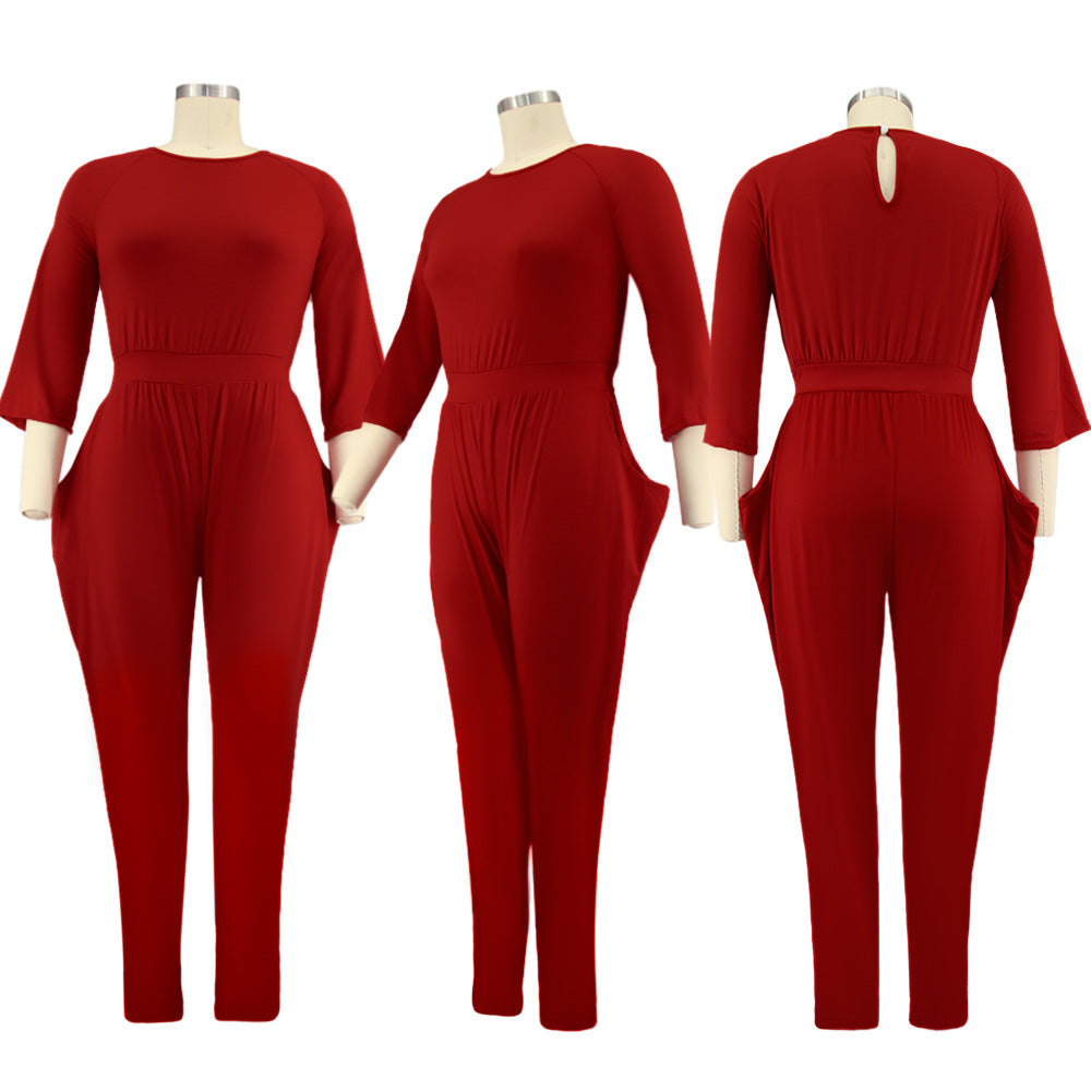 LADIES PLUS SIZE JUMPSUIT BLACK / RED / PINK-PURPLE (SIZE L - 5XL)