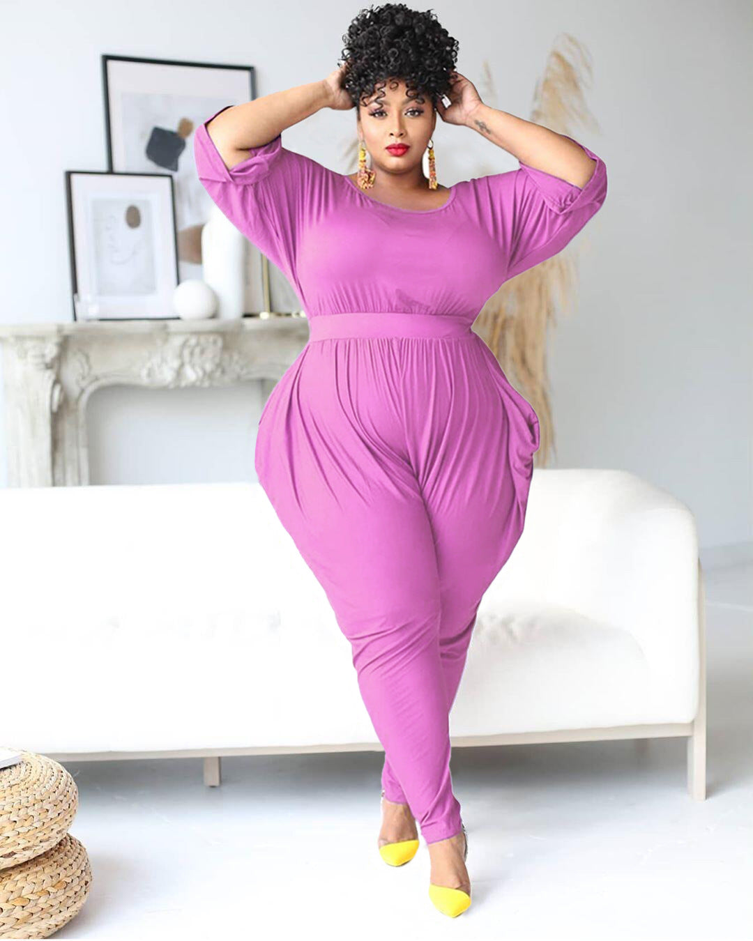 LADIES PLUS SIZE JUMPSUIT BLACK / RED / PINK-PURPLE (SIZE L - 5XL)