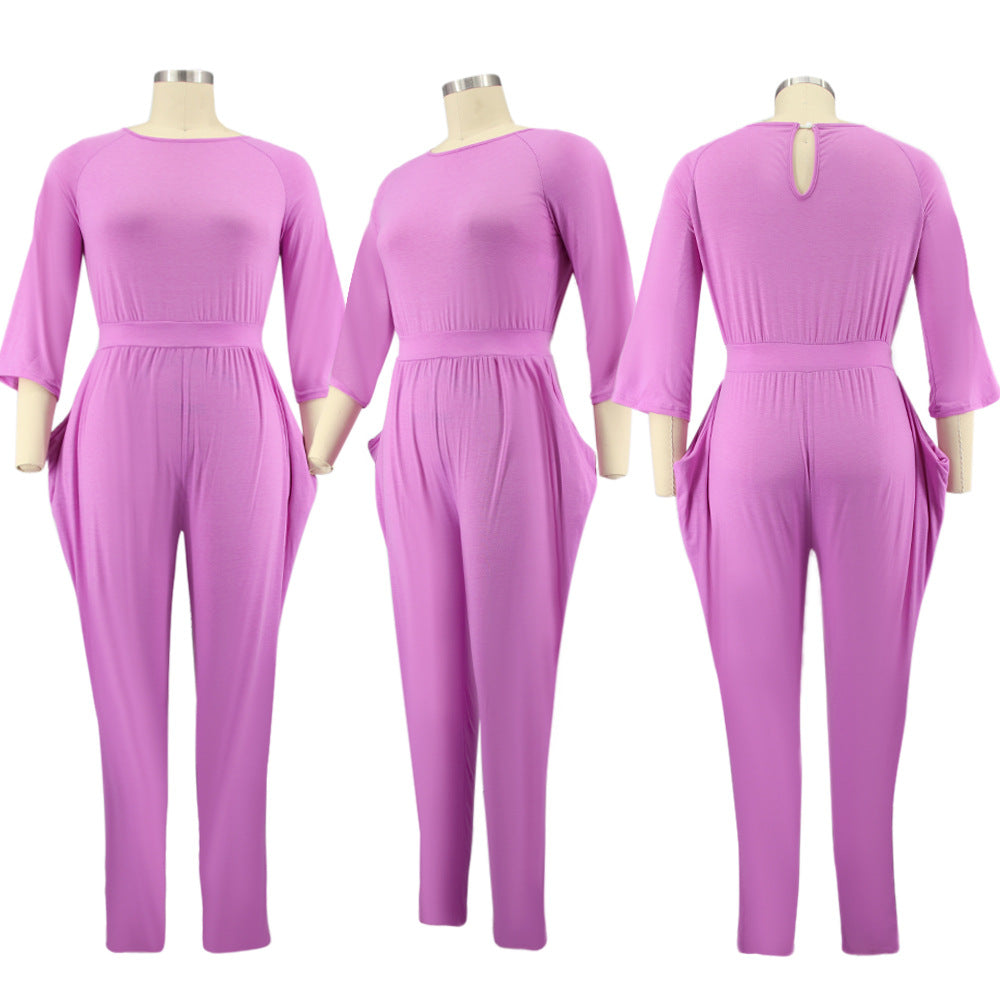 LADIES PLUS SIZE JUMPSUIT BLACK / RED / PINK-PURPLE (SIZE L - 5XL)
