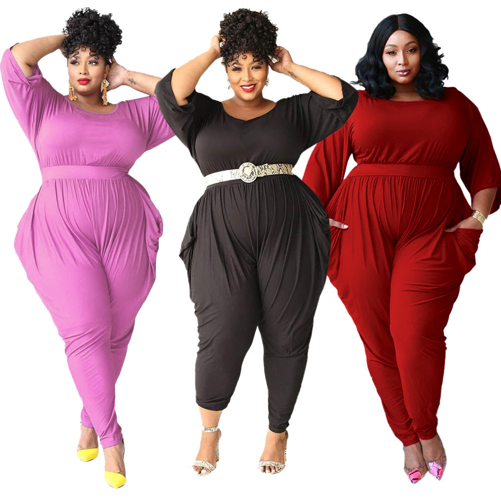 LADIES PLUS SIZE JUMPSUIT BLACK / RED / PINK-PURPLE (SIZE L - 5XL)