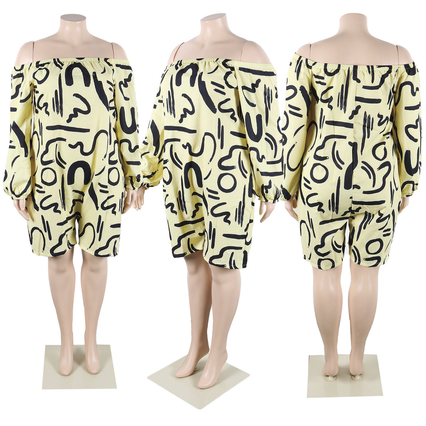 LADIES PLUS SIZE JUMPSUIT PLAYSUIT / ROMPER YELLOW-BEIGE (SIZE L - 3XL)
