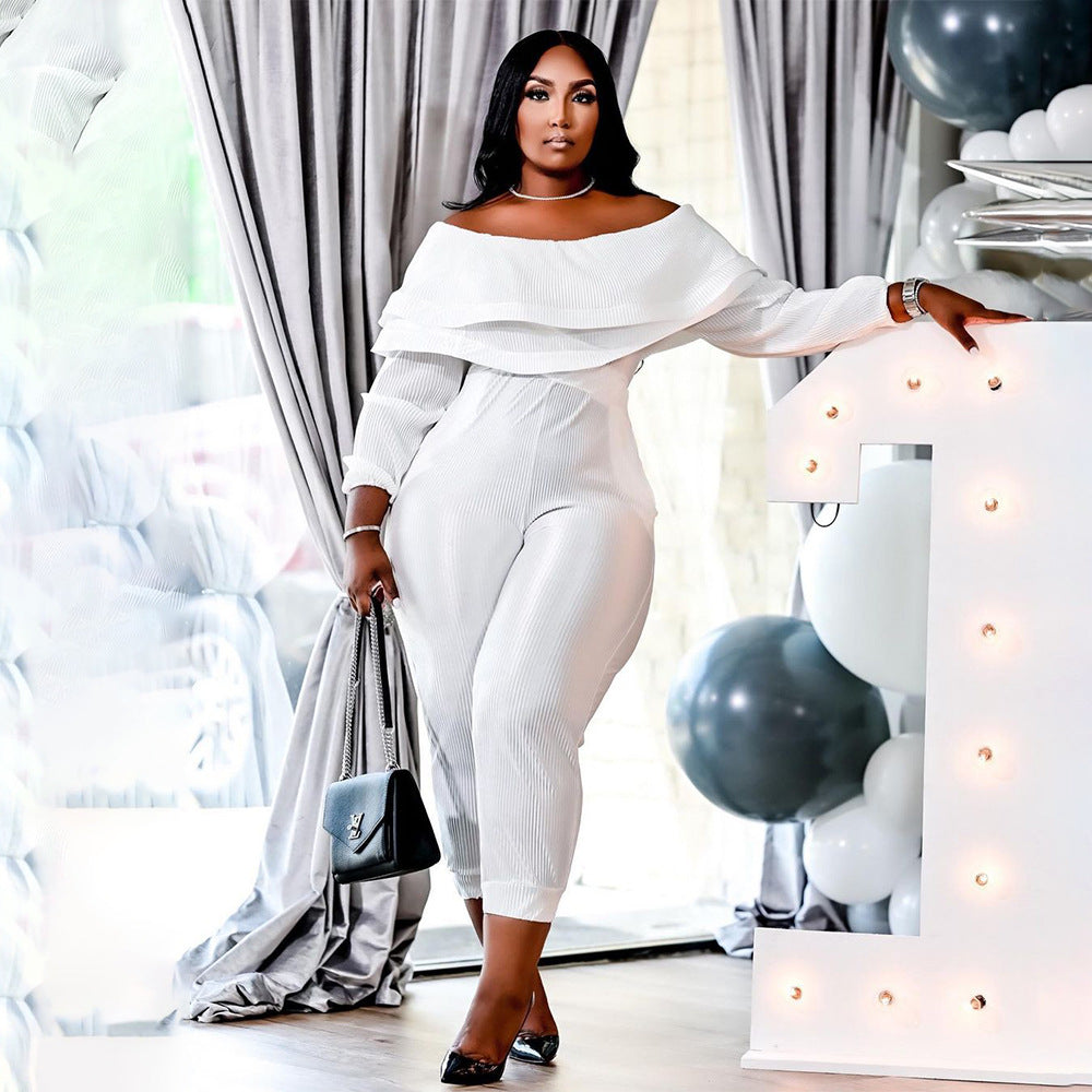 LADIES PLUS SIZE JUMPSUIT WHITE / BLACK / ORANGE / BLUE / PURPLE (SIZE XL - 5XL)