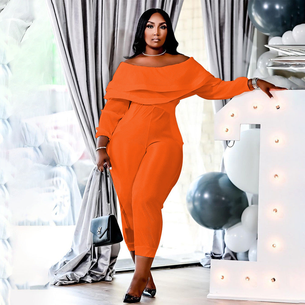 LADIES PLUS SIZE JUMPSUIT WHITE / BLACK / ORANGE / BLUE / PURPLE (SIZE XL - 5XL)