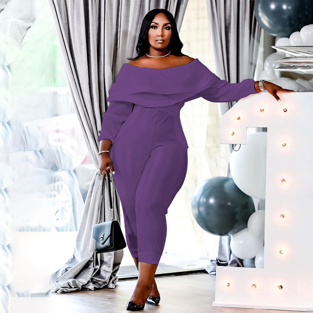 LADIES PLUS SIZE JUMPSUIT WHITE / BLACK / ORANGE / BLUE / PURPLE (SIZE XL - 5XL)