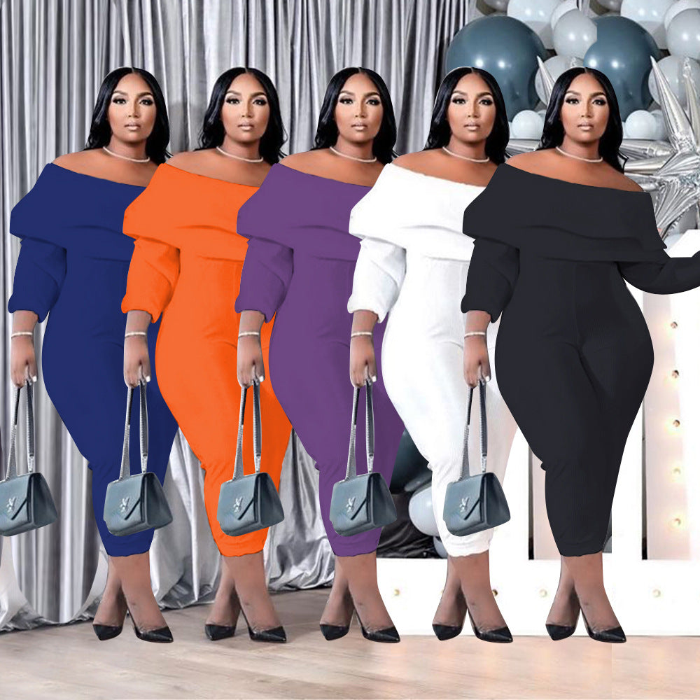 LADIES PLUS SIZE JUMPSUIT WHITE / BLACK / ORANGE / BLUE / PURPLE (SIZE XL - 5XL)