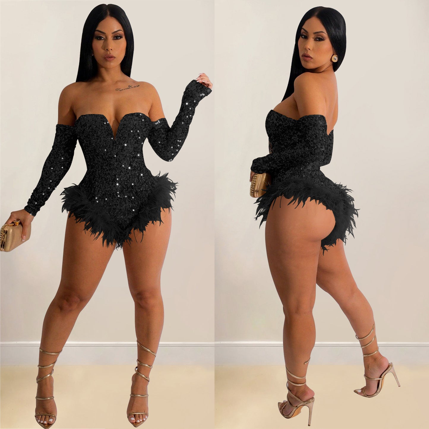 LADIES PLUS SIZE SEQUINED JUMPSUIT BODYSUIT BLACK / BLUE / RED / GOLD / SILVER (SIZE S - 2XL)