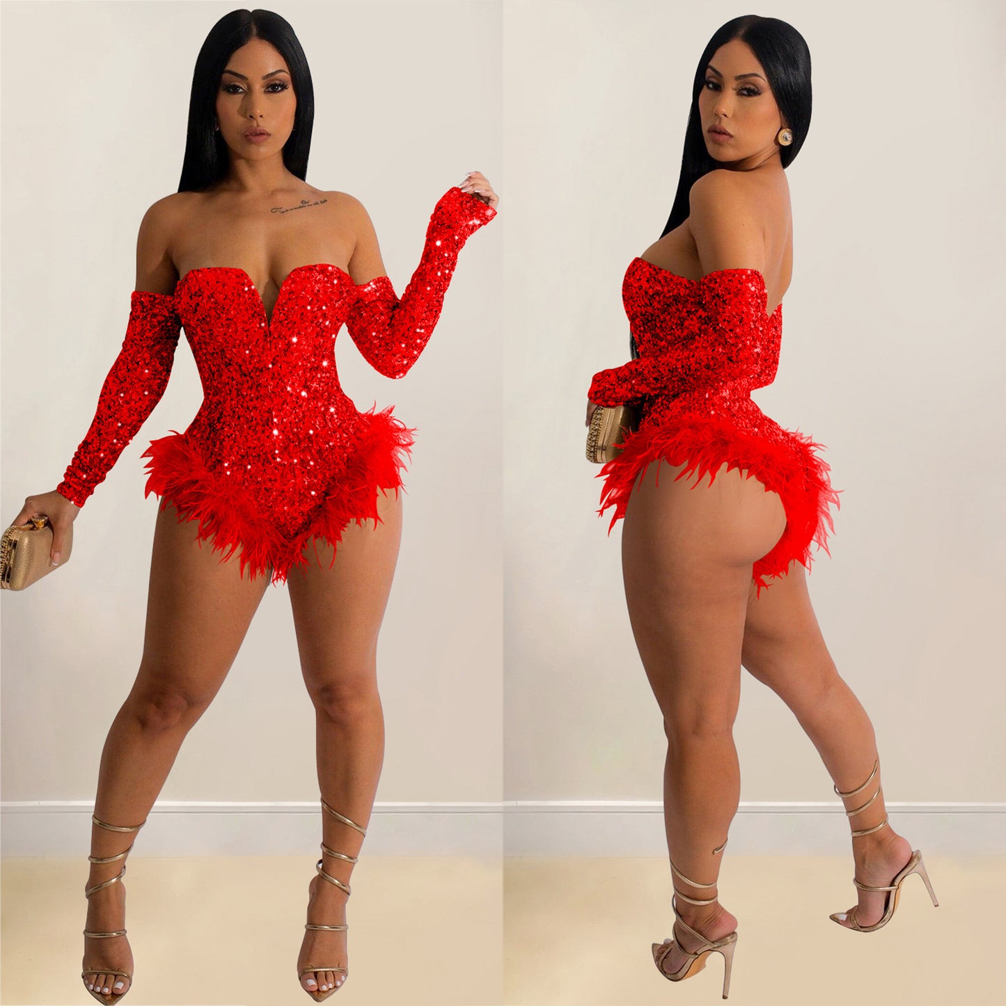 LADIES PLUS SIZE SEQUINED JUMPSUIT BODYSUIT BLACK / BLUE / RED / GOLD / SILVER (SIZE S - 2XL)