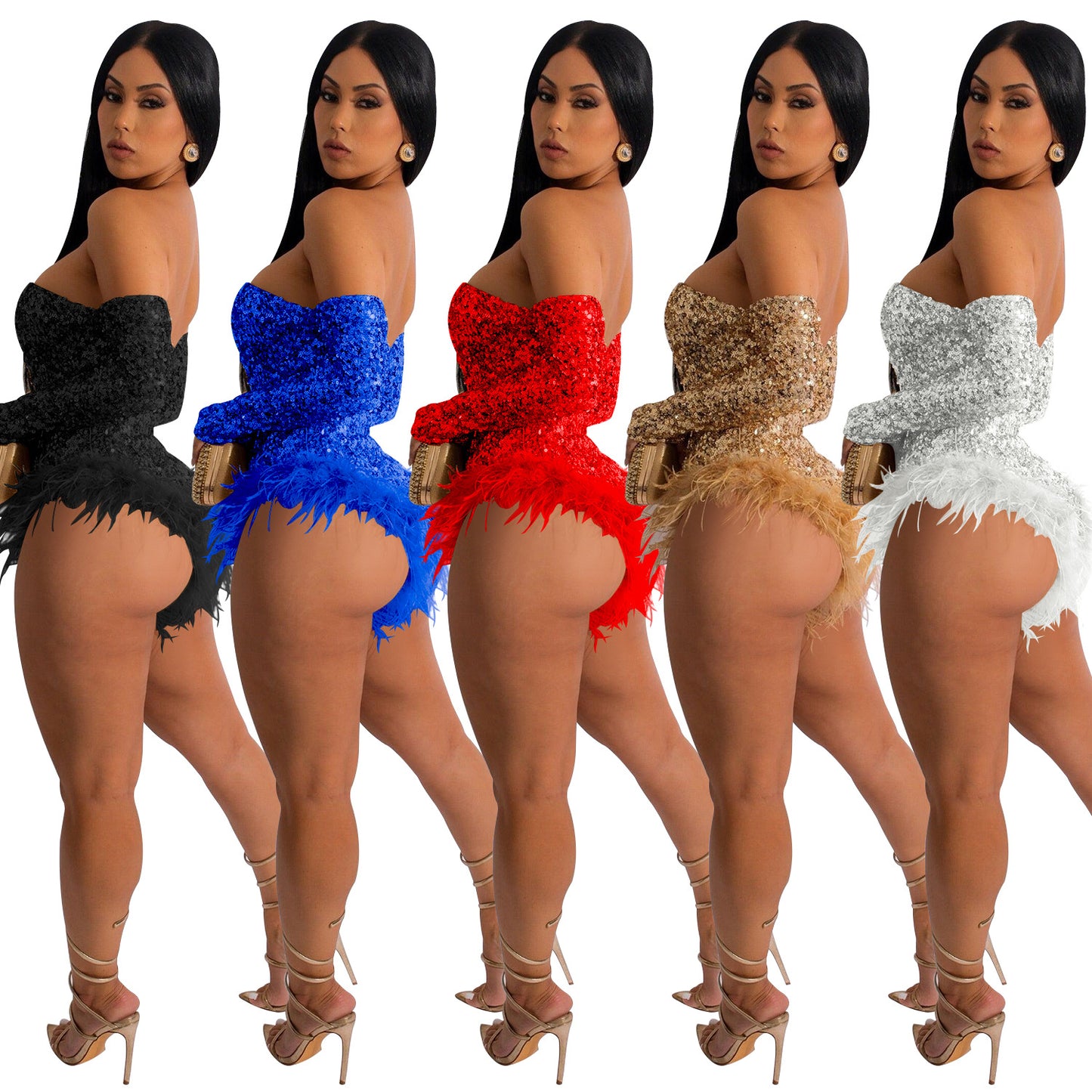 LADIES PLUS SIZE SEQUINED JUMPSUIT BODYSUIT BLACK / BLUE / RED / GOLD / SILVER (SIZE S - 2XL)