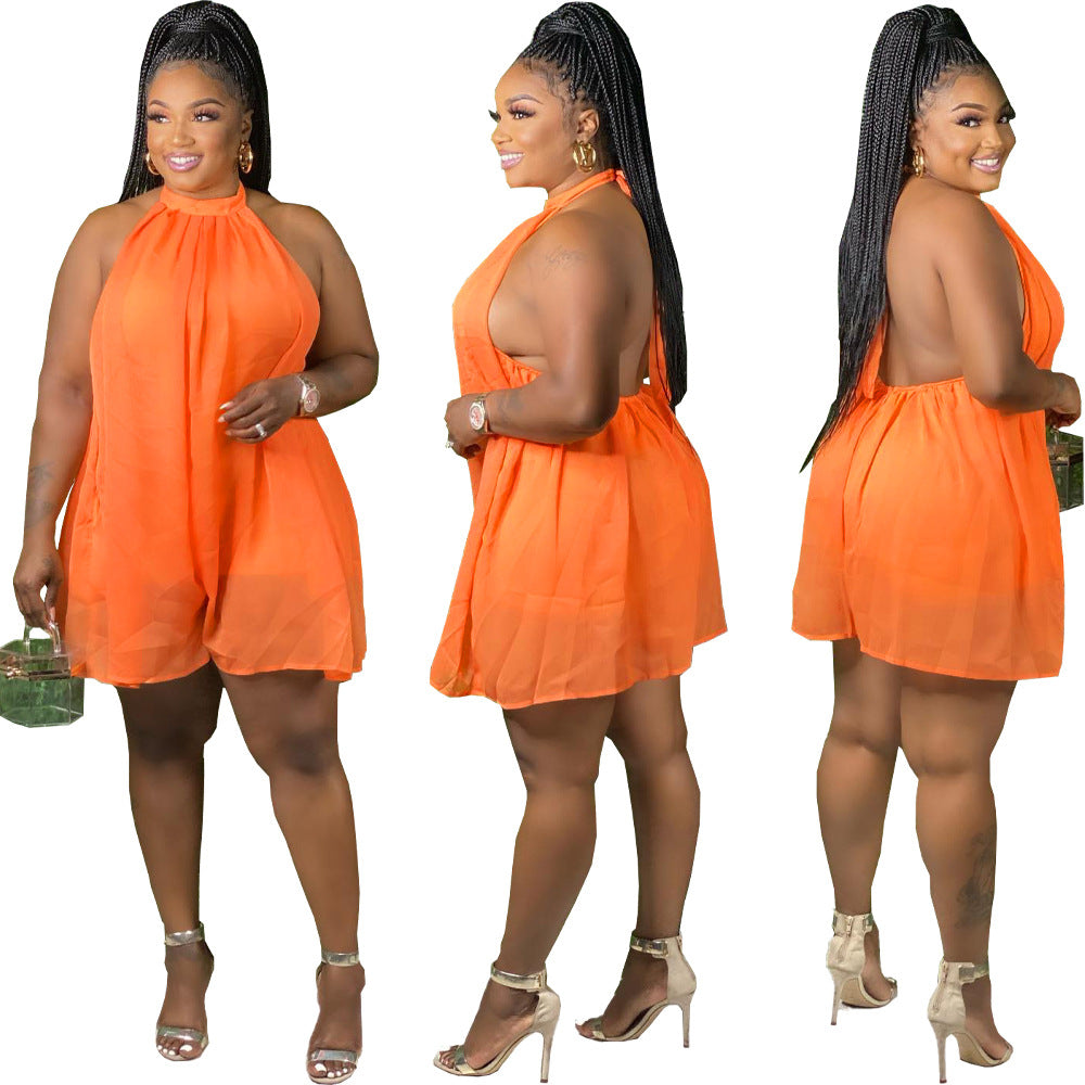 LADIES PLUS SIZE ONE PIECE ROMPER ORANGE (SIZE XL - 5XL)