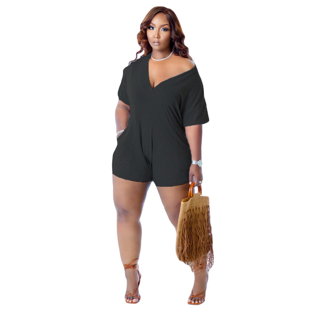 LADIES PLUS SIZE JUMPSUIT PLAYSUIT / ROMPER WHITE / GRAY / BLACK (SIZE S - 4XL)