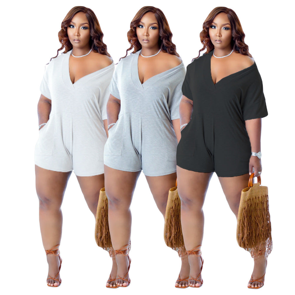 LADIES PLUS SIZE JUMPSUIT PLAYSUIT / ROMPER WHITE / GRAY / BLACK (SIZE S - 4XL)
