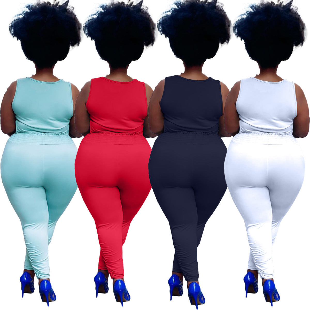 LADIES PLUS SIZE TWO PIECE SPORTS PANTS SET WHITE / RED / GRAY / BLACK / LIGHT TURQUOISE BLUE (SIZE L - 5XL)