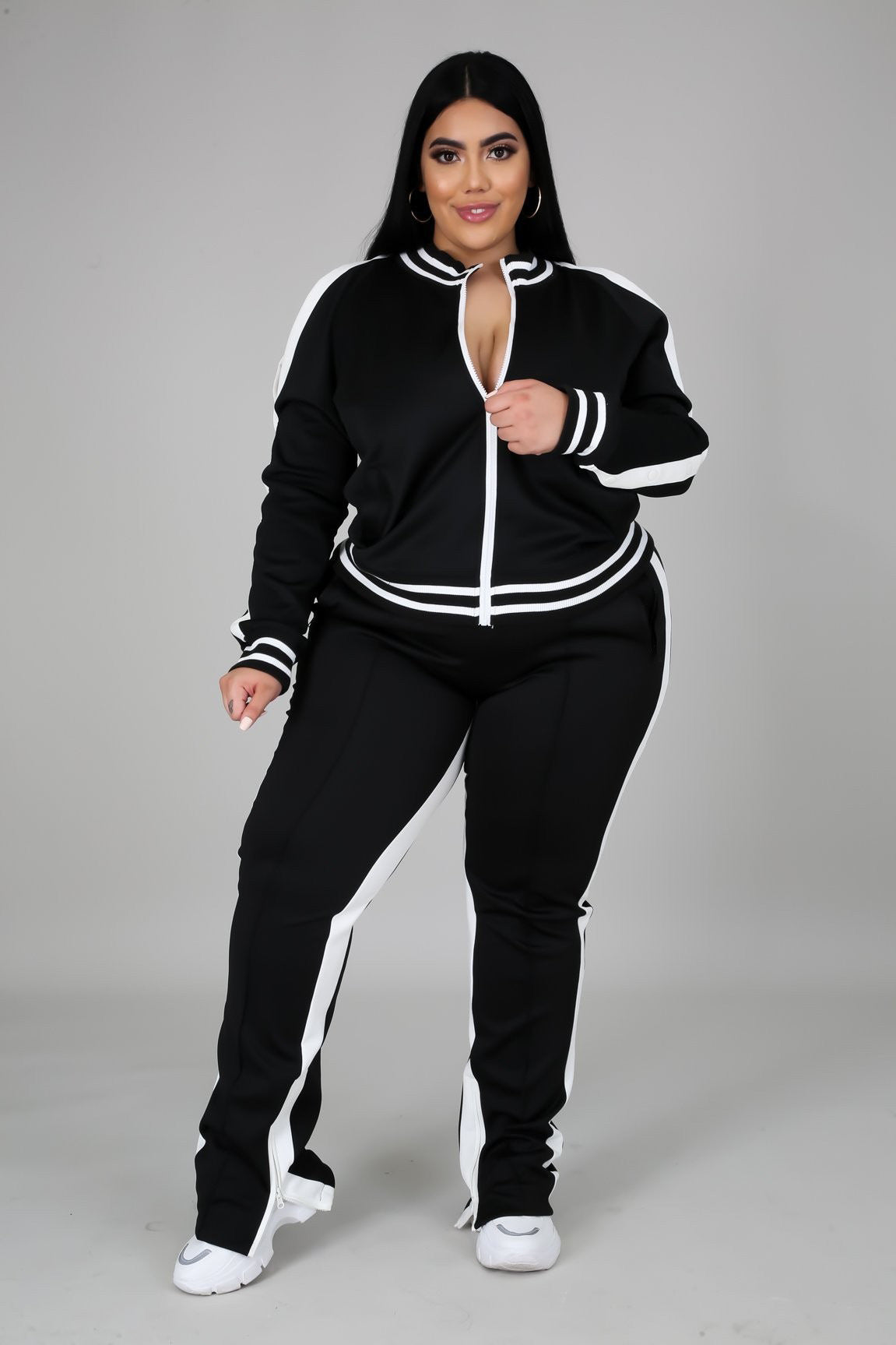LADIES PLUS SIZE TWO PIECE TRACKSUIT SET BLACK / GREEN (SIZE XL - 4XL)