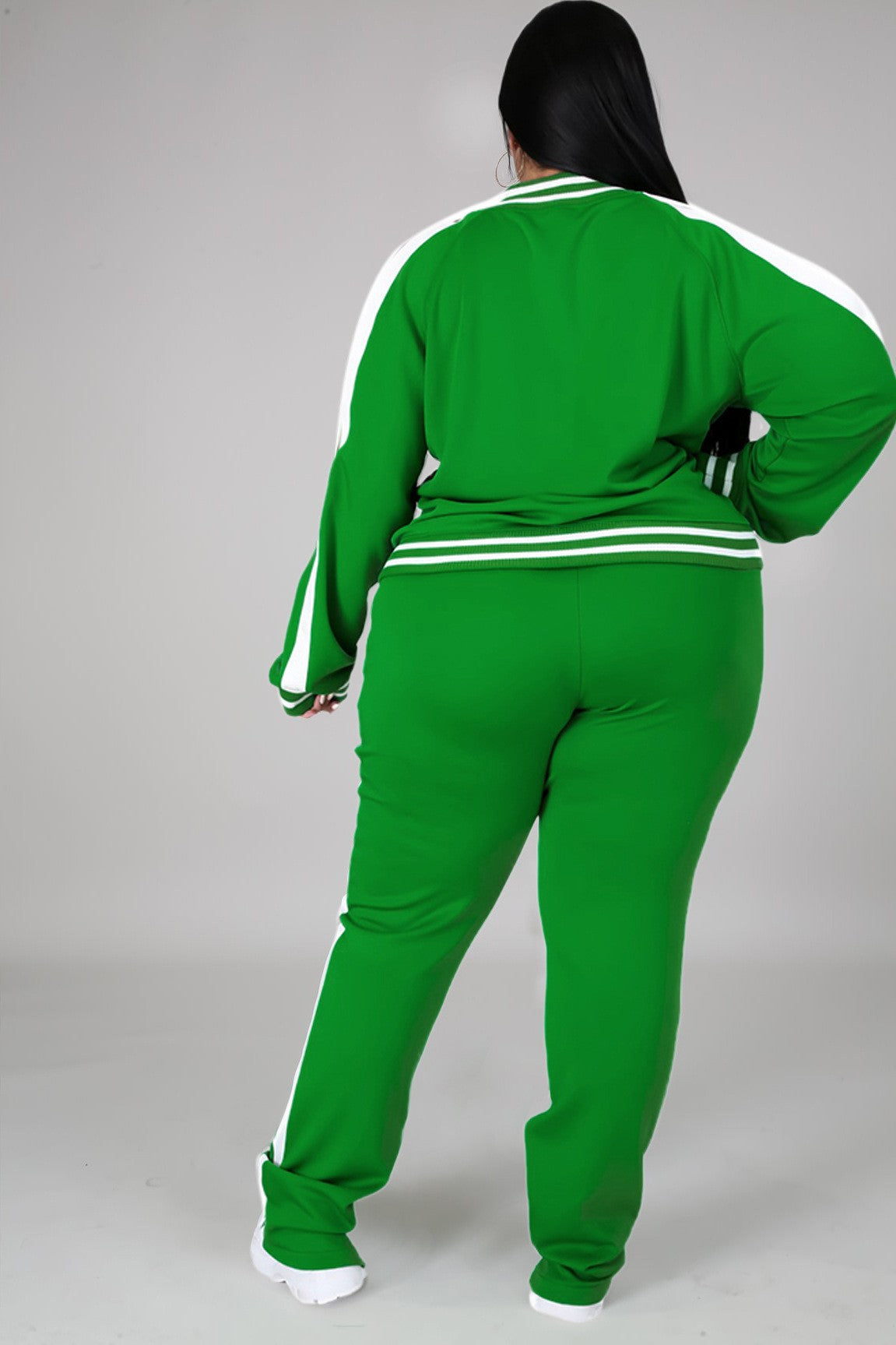 LADIES PLUS SIZE TWO PIECE TRACKSUIT SET BLACK / GREEN (SIZE XL - 4XL)