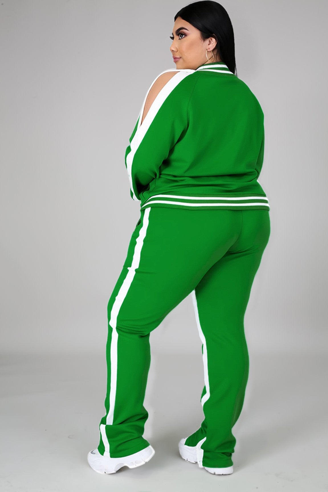 LADIES PLUS SIZE TWO PIECE TRACKSUIT SET BLACK / GREEN (SIZE XL - 4XL)