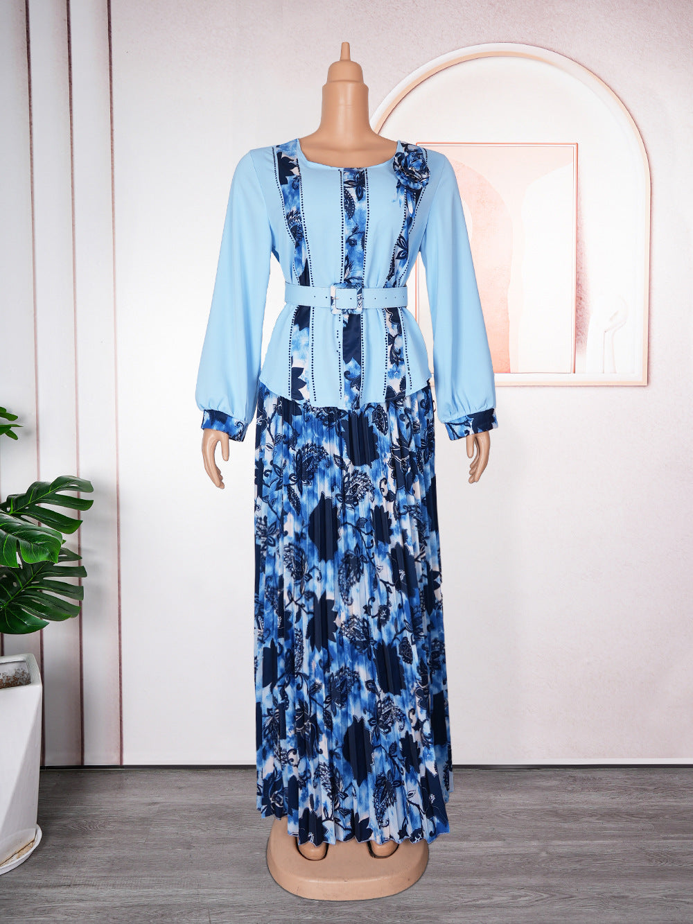 LADIES PLUS SIZE TWO PIECE SKIRT & TOP SET LIGHT BLUE / PINK / TURQUOISE GREEN / DARK BLUE / ORANGE-YELLOW (SIZE L - 3XL)