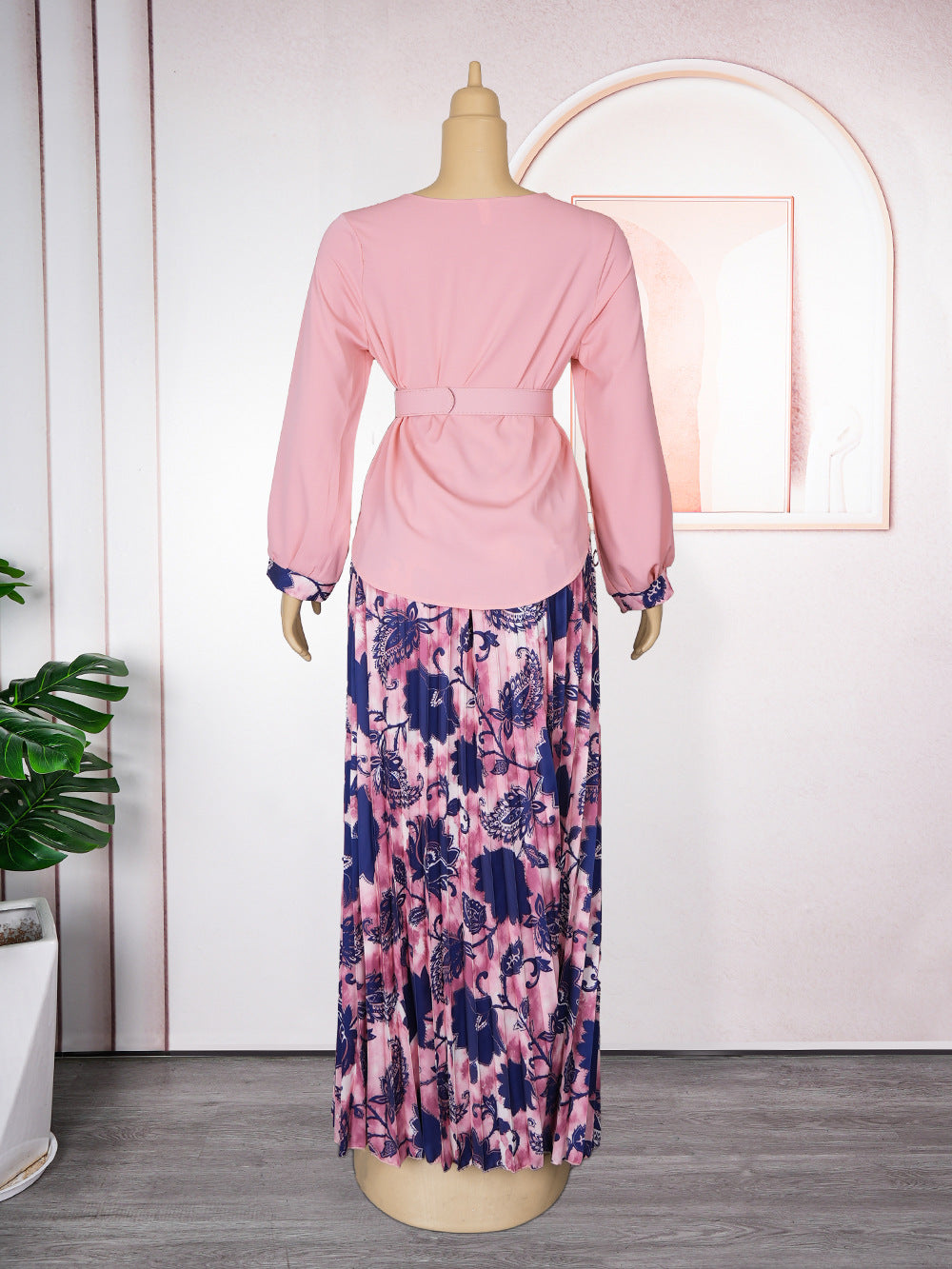 LADIES PLUS SIZE TWO PIECE SKIRT & TOP SET LIGHT BLUE / PINK / TURQUOISE GREEN / DARK BLUE / ORANGE-YELLOW (SIZE L - 3XL)