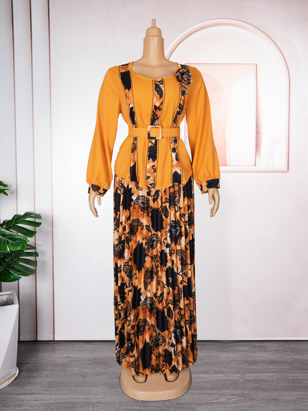 LADIES PLUS SIZE TWO PIECE SKIRT & TOP SET LIGHT BLUE / PINK / TURQUOISE GREEN / DARK BLUE / ORANGE-YELLOW (SIZE L - 3XL)