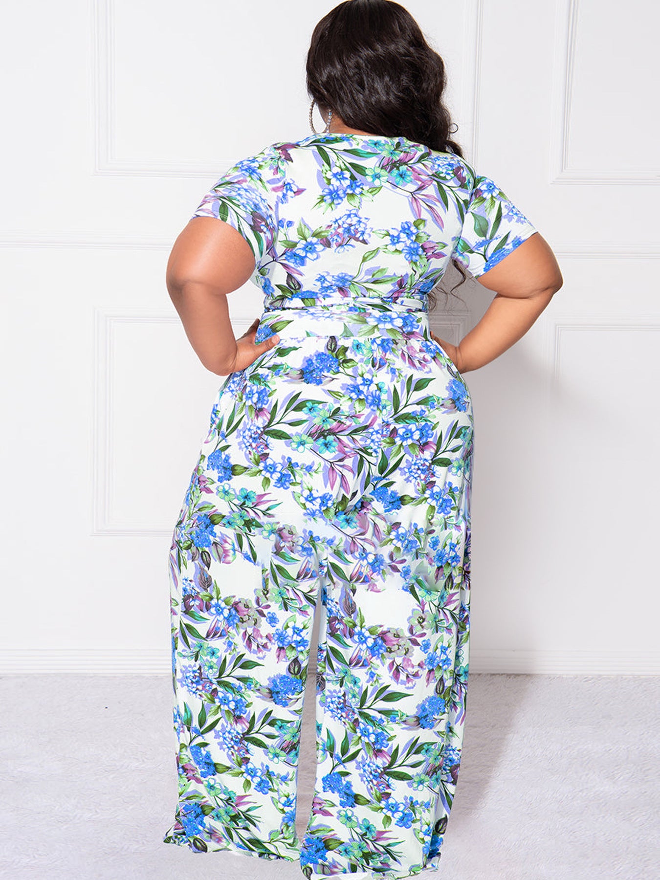 LADIES PLUS SIZE TWO PIECE PANTS SET BLUE FLORAL / RED FLORAL / YELLOW FLORAL (SIZE XL - 5XL)