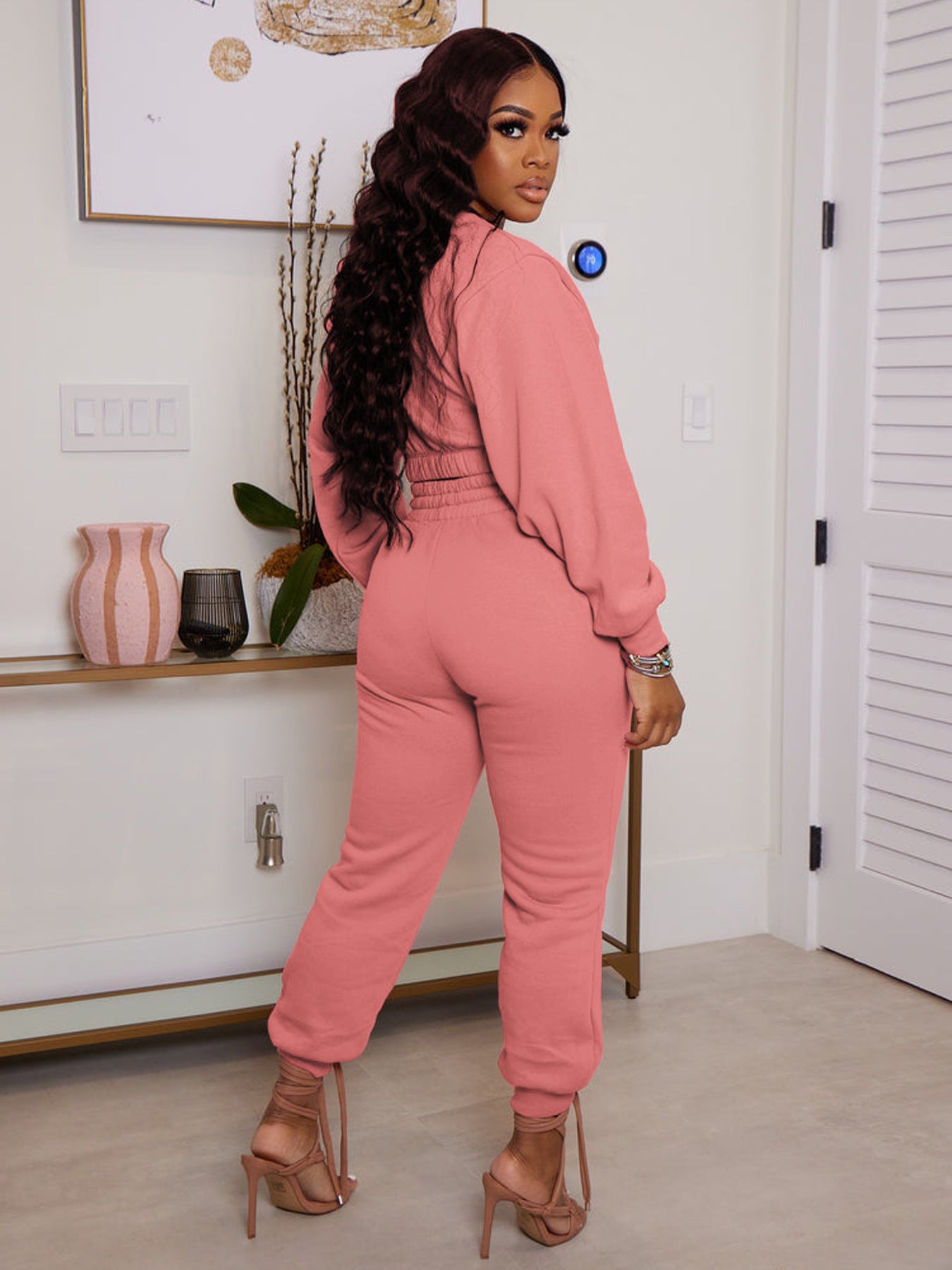 LADIES PLUS SIZE TWO PIECE PANTS SET PEACH PINK / DARK BLUE / BLUE (SIZE XL - 5XL)