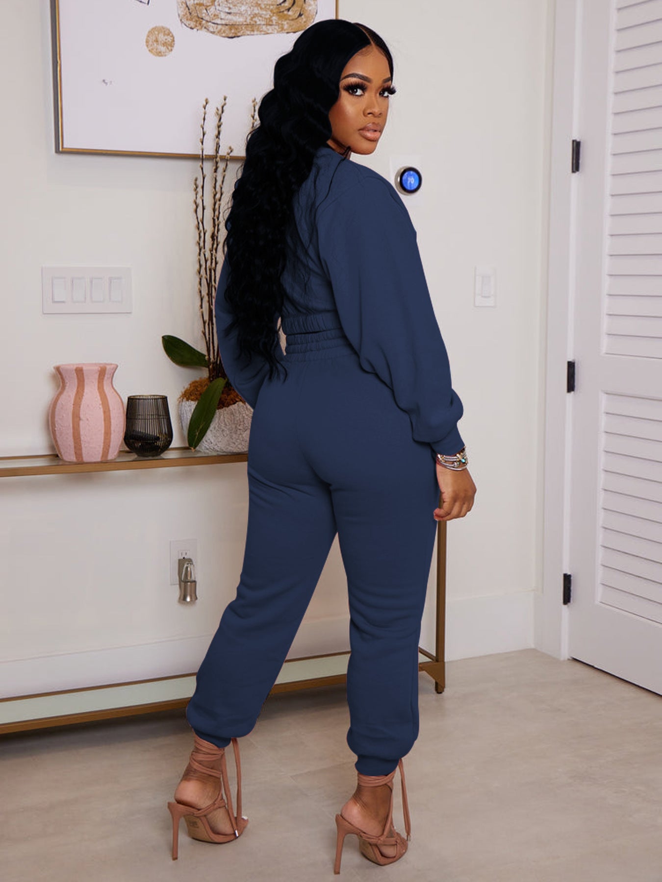 LADIES PLUS SIZE TWO PIECE PANTS SET PEACH PINK / DARK BLUE / BLUE (SIZE XL - 5XL)
