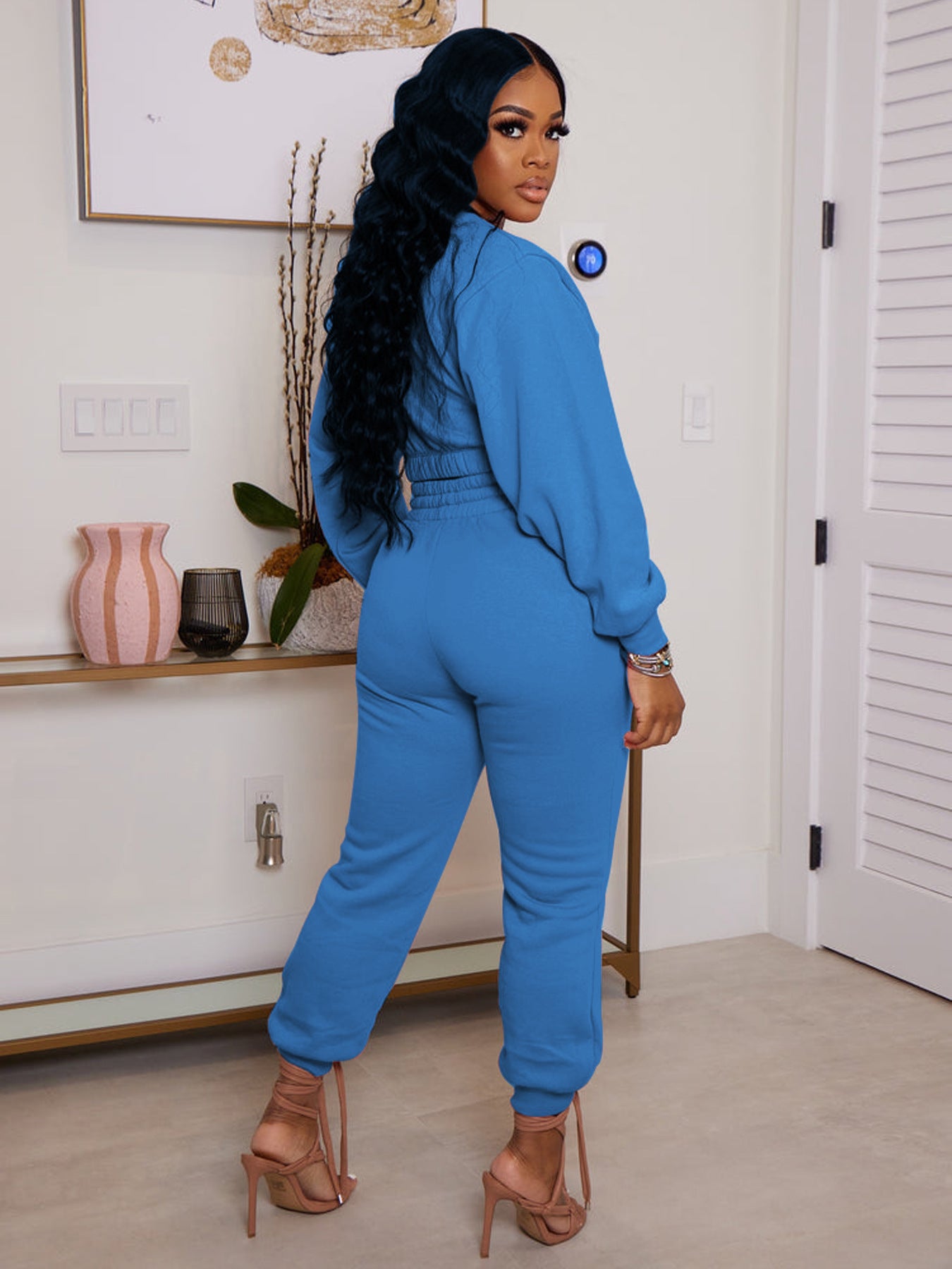 LADIES PLUS SIZE TWO PIECE PANTS SET PEACH PINK / DARK BLUE / BLUE (SIZE XL - 5XL)