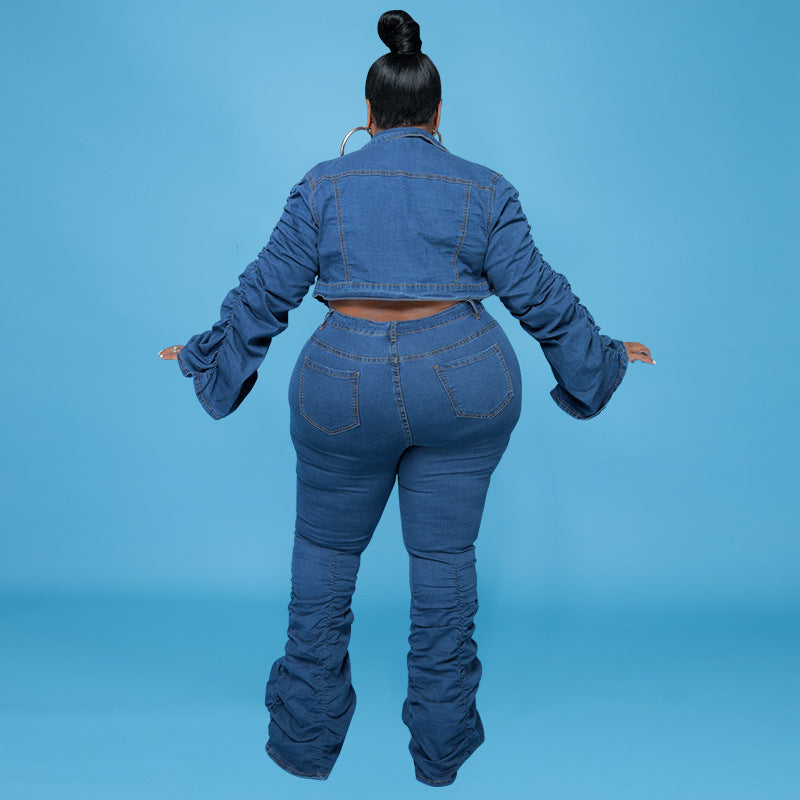 LADIES PLUS SIZE TWO PIECE DENIM SET BLUE DENIM (SIZE XL - 5XL)