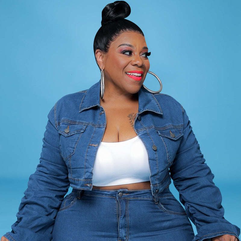 LADIES PLUS SIZE TWO PIECE DENIM SET BLUE DENIM (SIZE XL - 5XL)