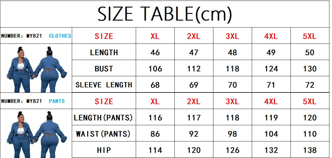 LADIES PLUS SIZE TWO PIECE DENIM SET BLUE DENIM (SIZE XL - 5XL)